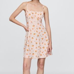 Linen-Blend Shirred Bodice Printed Dress